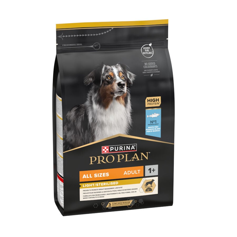 3 kg Pro Plan Adult All Sizes Light/Sterilised Pescado Blanco pienso para perros, , large indicador imagen numero 1